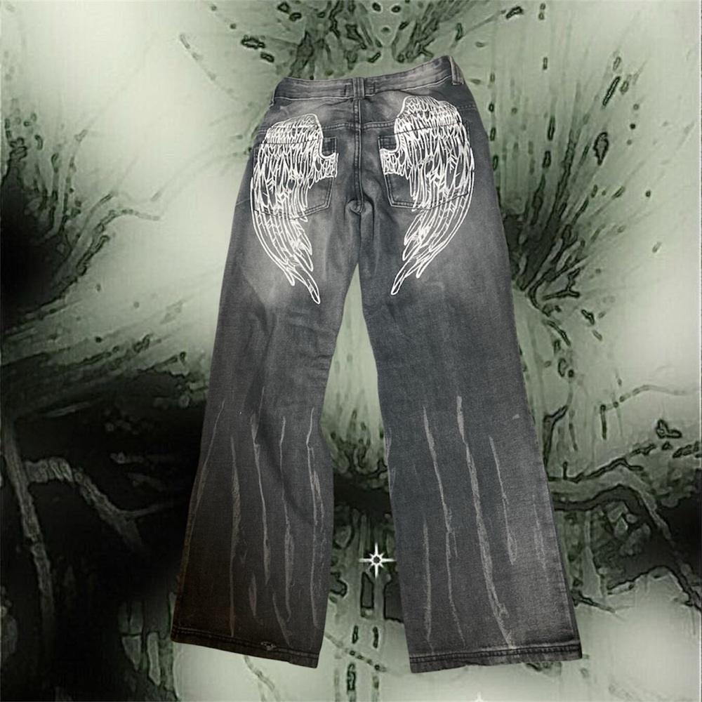 Grunge Disclosure Fly With Me Wide Lef Low Rise Printed Jeans - Picture 3 of 5